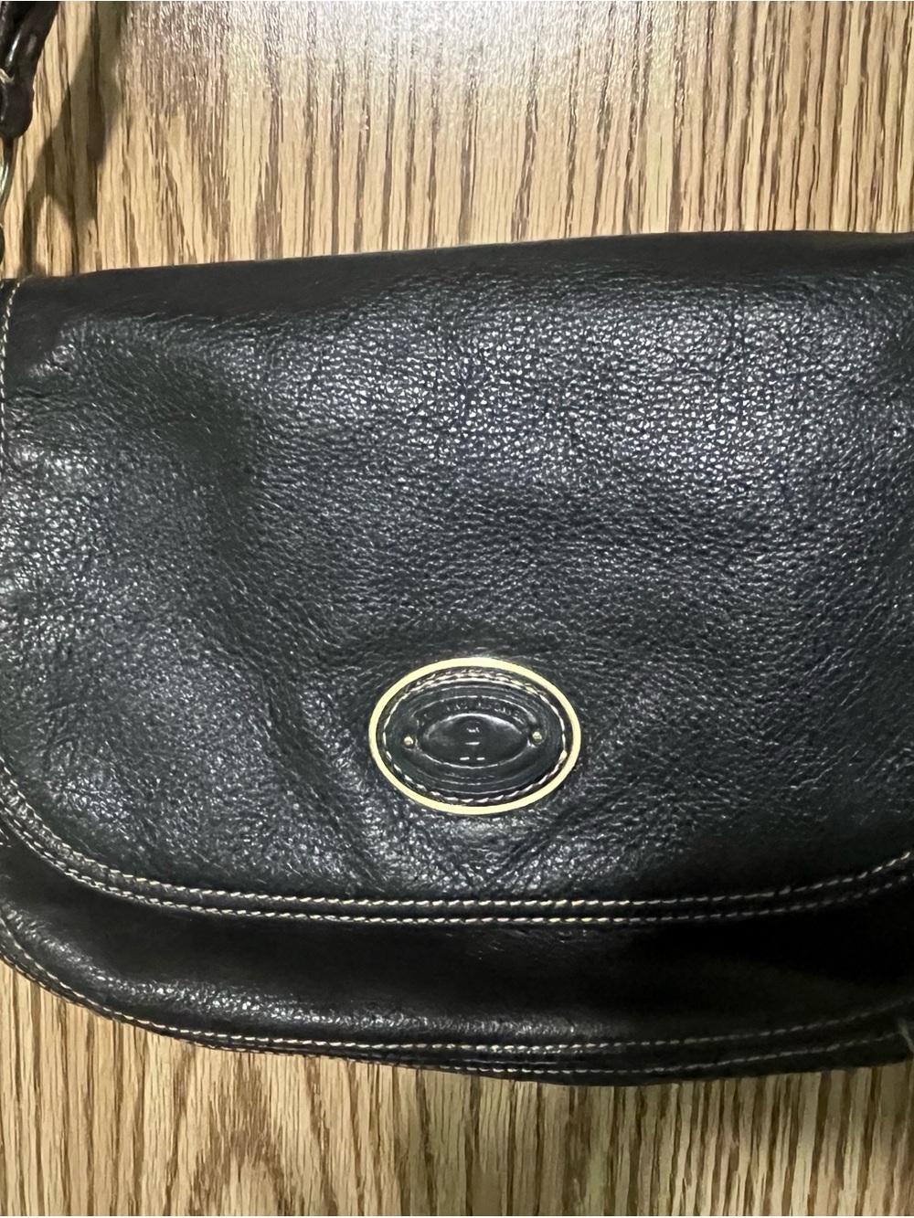 Etienne Aigner Black Leather Crossbody with Gold Trim